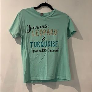 Jesus, leopard & Turquoise shirt